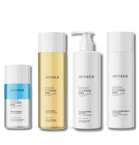 Kit de Doble Limpieza Expert Cleanse Pro – Bifásico Micelar, Aceite Micelar, Leche en Espuma Nutritiva y Esencia Reequilibrante Vitaminada para Piel Hidratada y Equilibrada